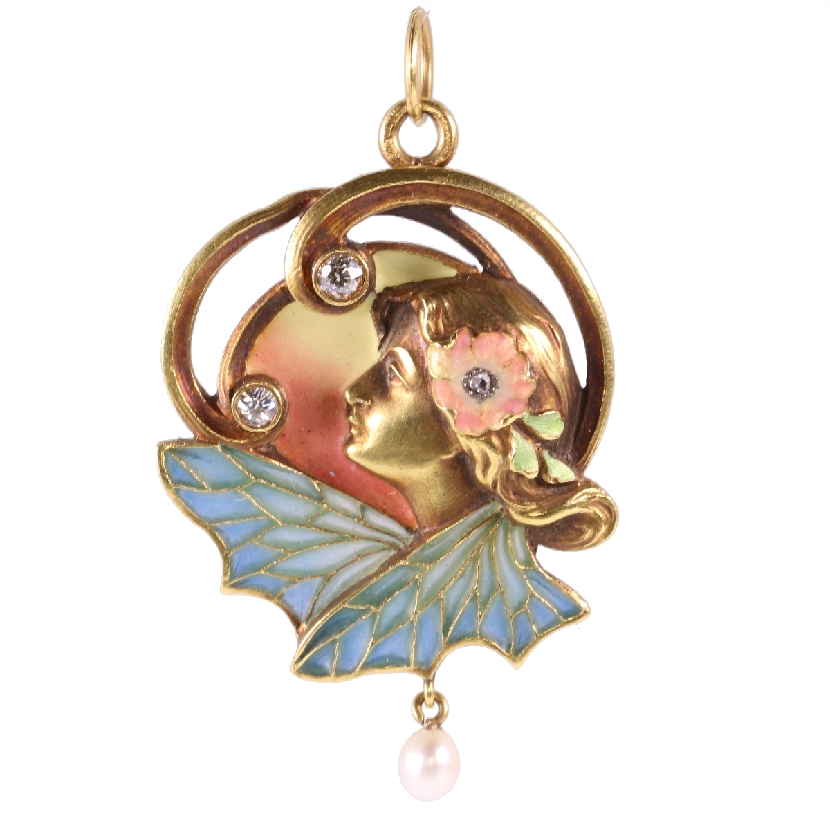 High quality Art Nouveau pendant/brooch with plique a jour enamel (image 2 of 13)